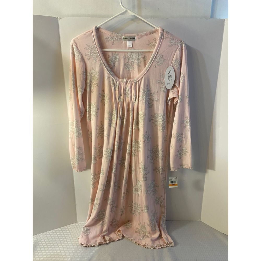 Miss Elaine softknit gown small pink flowers Rayon blend NEW